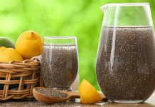 An image of the trending TikTok internal shower drink with chia seeds, lemon juice, and water.